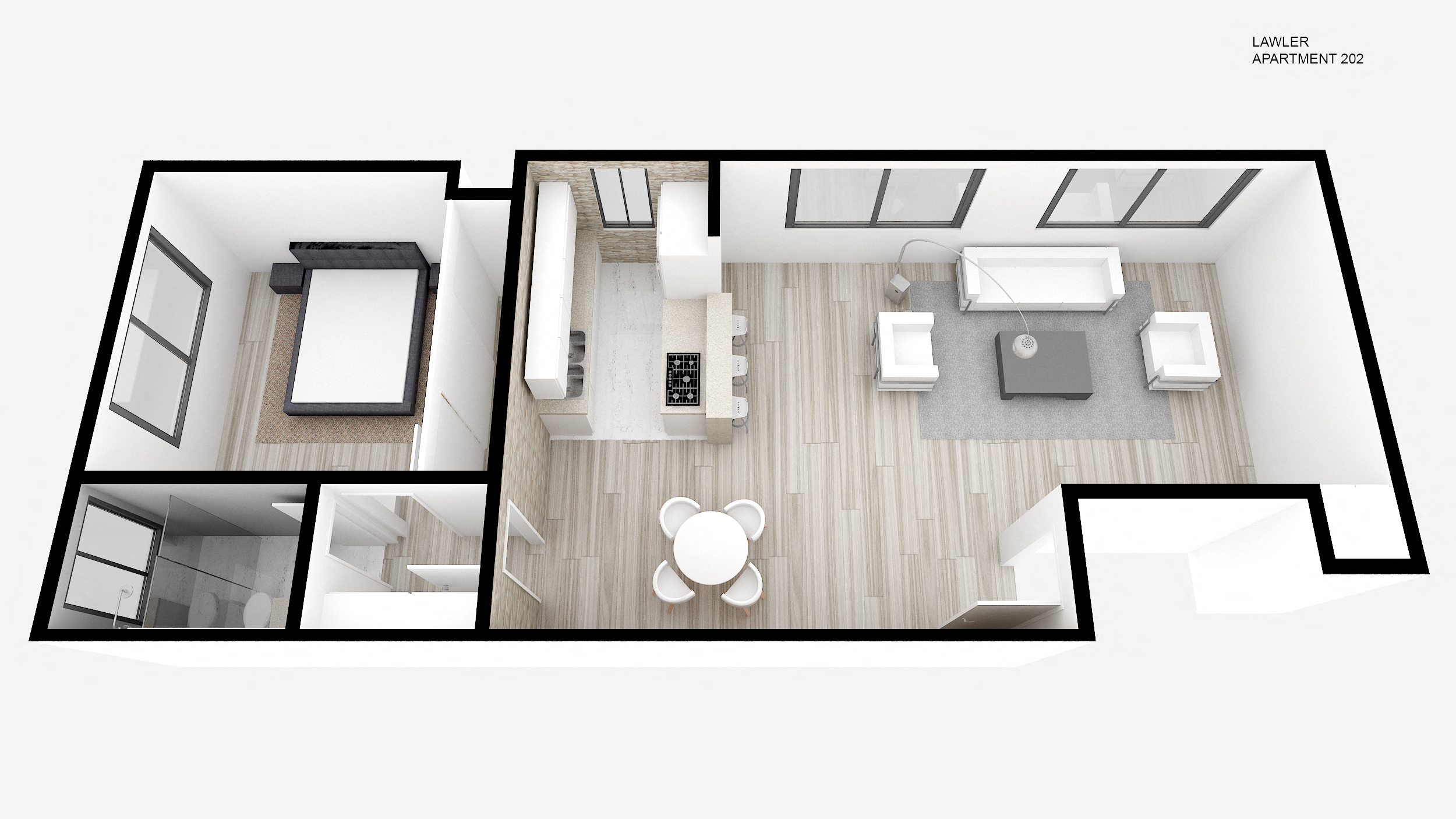 Floor plan for 1 bed, 1 bath, 803 sqft